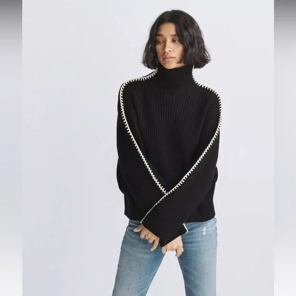 Rag & Bone Ingrid Black Contrast Sweater L - Picture 1 of 1